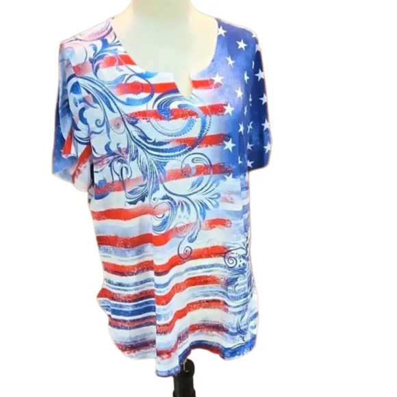 French Blue plus size Patriotic Red White & Blue Short Sleeve Tee shirt Size 2X - Picture 1 of 12